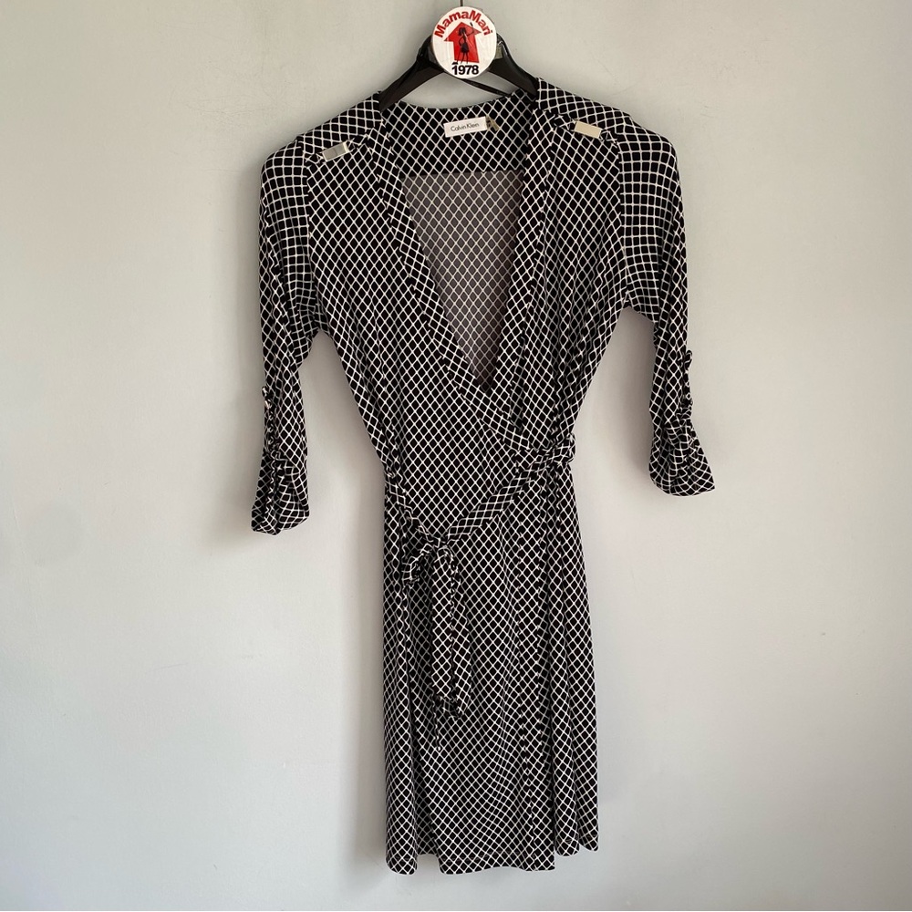 Calvin Klein Black Printed Wrap Dress Size 8